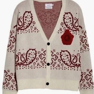 RHUDE: Men's Cream & Red Wool/Cashmere Cardigan - Small